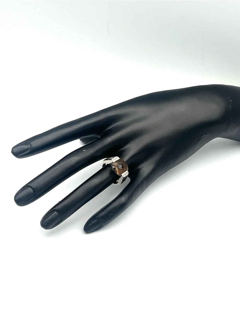David Yurman Smoky Quartz Cushion-Cut with Diamond Sterling Silver Ring - size 6